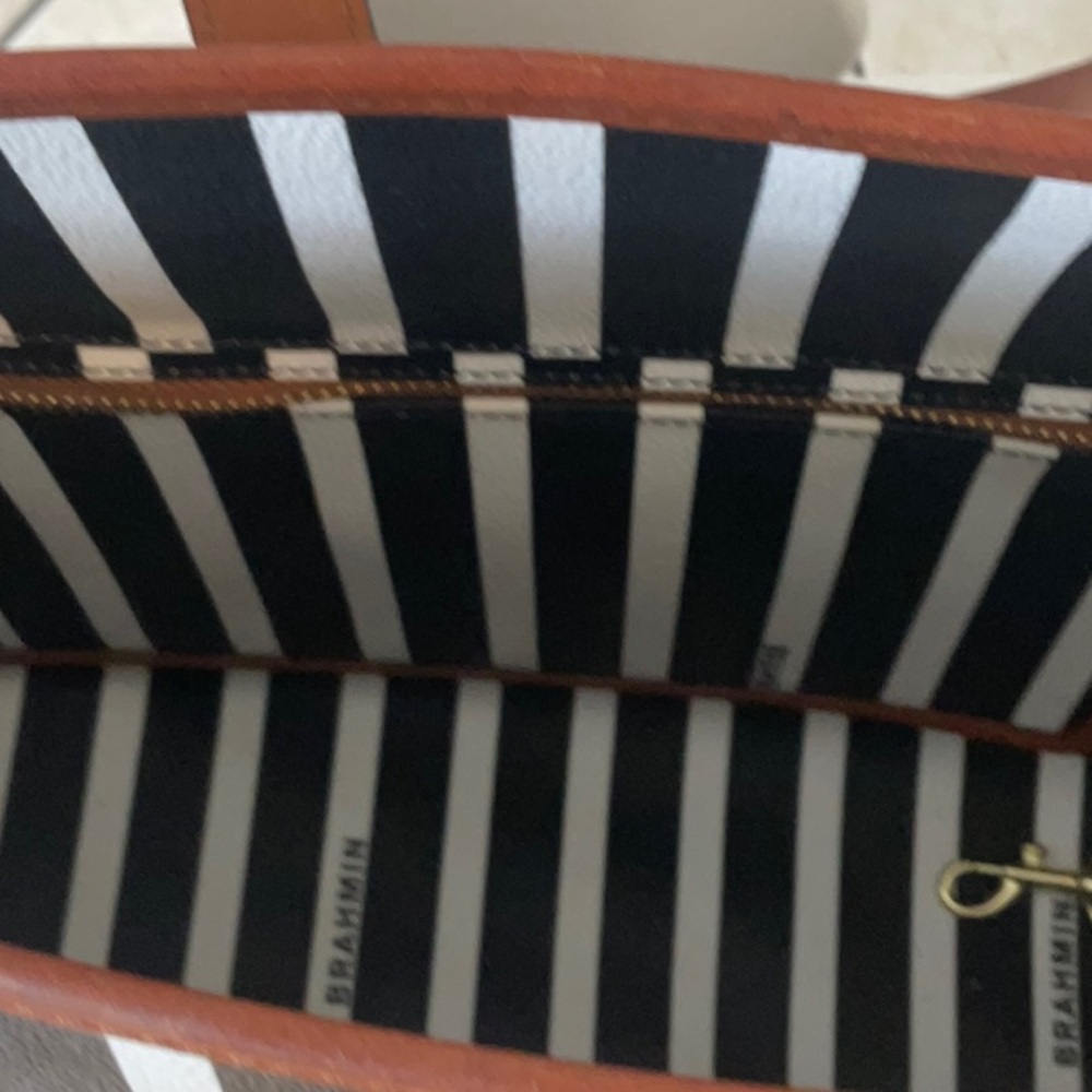 BrahminBlack and White Striped Tote Bag - Picture 7 of 12